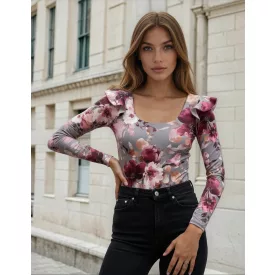 Envy body kereknyakú fodros vállú virágmintás 