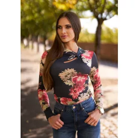   Envy body Nyakán aszimmetrikusan kivágott vintage virágmintás