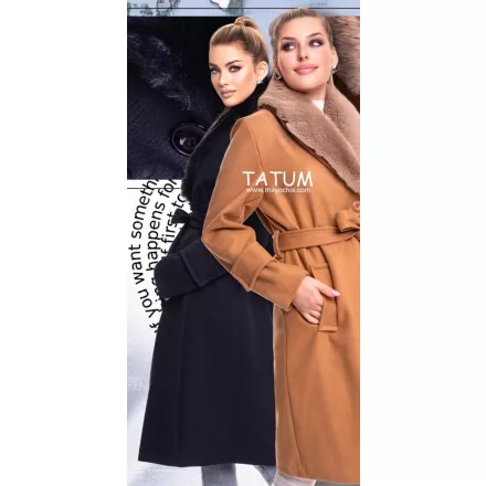 Mayo Chix tatum kabát szövet/szőr galléros/öves fekete