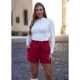 Envy rövidnadrág Kötős derekú velúr hatású piros 