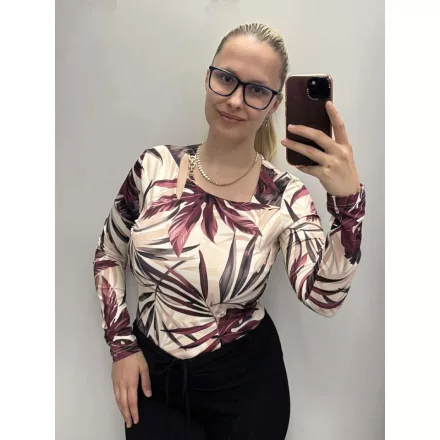 Envy body Hosszú ujjú Kellékes nyakú bordó leveles