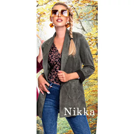 Mayo Chix Nikka blézer velúr hosszú/1 gombos khaki 