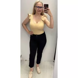   Envy farmernadrág magas derekú elasztikus anyagú mom fazon fekete