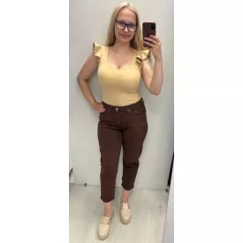   Envy farmernadrág magas derekú elasztikus anyagú mom fazon barna