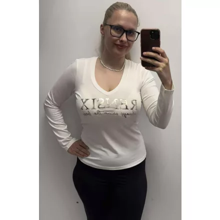 Rensix felső V nyakú hosszúujjú vízszintes ezüst always wear felirat ekrü 2025