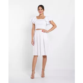 Envy szett A vonalú szoknya+fodros vállú crop top fehér