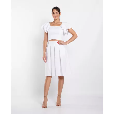 Envy szett A vonalú szoknya+fodros vállú crop top fehér