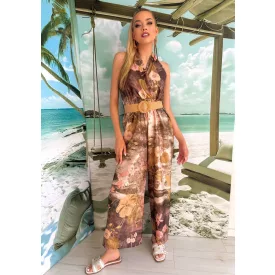 Mayo Chix cambria overál lycra mintás/öves barnás