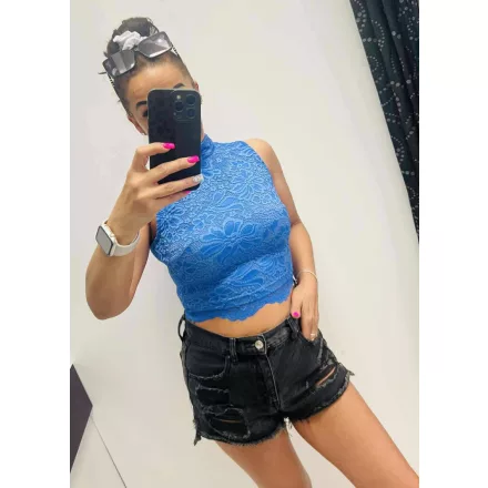 Envy crop top magasnyakú csipkés kék