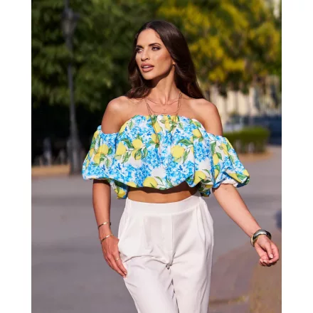 Envy crop top Ejtett vállú, gumis ujjú citrom