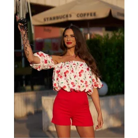 Envy crop top Ejtett vállú cseresznyés