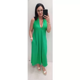 Envy ruha Hátán csavart pántos midi zöld