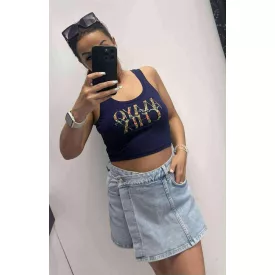   Mayo Chix Corso top modal viscose/matrica virágos sötétkék