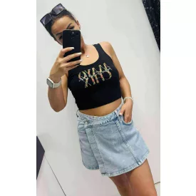 Mayo Chix Corso top modal viscose/matrica virágos fekete