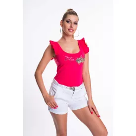  Mayo Chix Béta trikó sport pamut/matrica 'Tropical summer' piros