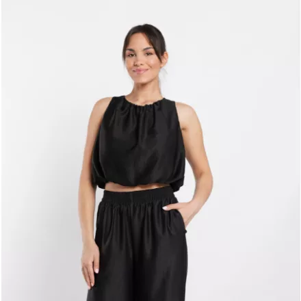 Envy crop top Ujjatlan, alján buggyos vászon fekete