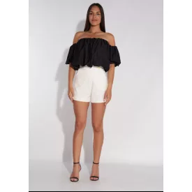 Envy crop top Ejtett vállú, gumis ujjú fekete