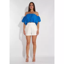 Envy crop top Ejtett vállú, gumis ujjú királykék