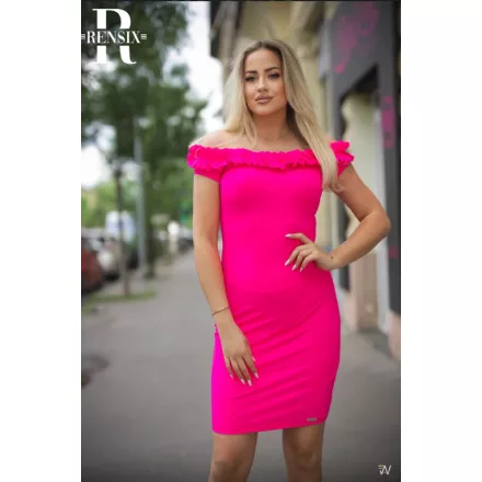 Rensix ruha csónaknyakú vállra lehúzós fodros neonpink 2025