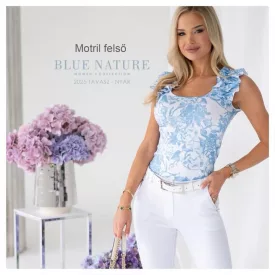 Blue Nature Motril trikó fodros vállú kék virágos