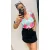 Envy body kereknyakú fodros vállú ujjatlan rózsa-türkiz kocka mintás