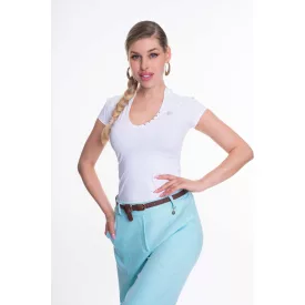  Mayo Chix Saggita póló polyamid/matrica V nyakú köves logós nyakánál fehér