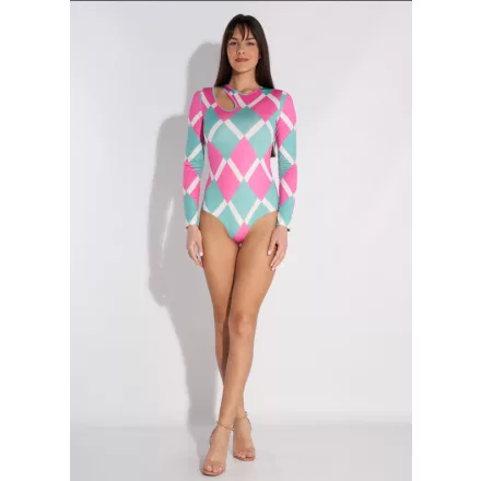 Envy body Fél vállán lyukas harlekin kockás 