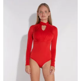   Envy body nyakán lyukas, mellkasán húzott, hosszú ujjú piros