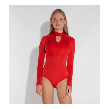 Envy body nyakán lyukas, mellkasán húzott, hosszú ujjú piros
