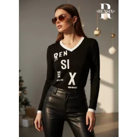   Rensix felső V nyakú hosszúujjú szűkfazonú Rensix Quality Fashion fekete 2025