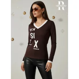   Rensix felső V nyakú hosszúujjú szűkfazonú Rensix Quality Fashion csokoládé 2025