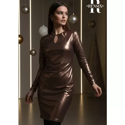 Rensix ruha kivágott nyakú hosszúujjú szaténfényű bronz 2025