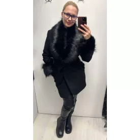   Mayo Chix Elisha kabát szövet/rövid/szőr galléros fekete