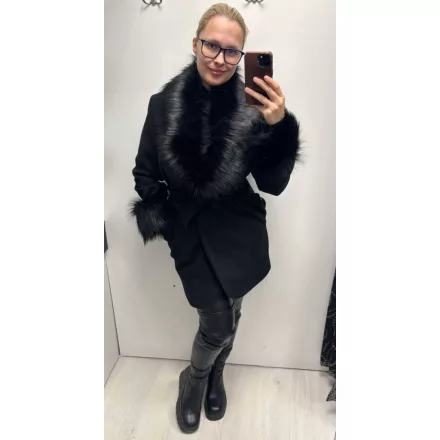 Mayo Chix Elisha kabát szövet/rövid/szőr galléros fekete