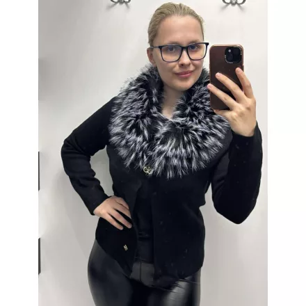 Mayo Chix Carlotta kardigán kötött/szőr gallér/Bross fekete