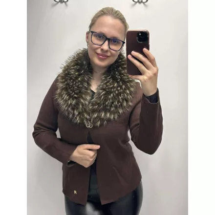 Mayo Chix Carlotta kardigán kötött/szőr gallér/Bross csokoládé 