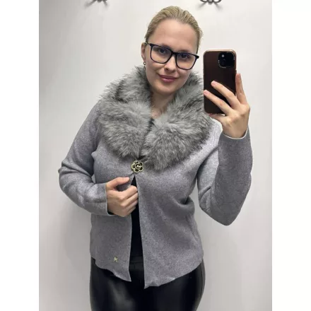 Mayo Chix Carlotta kardigán kötött/szőr gallér/Bross szürke