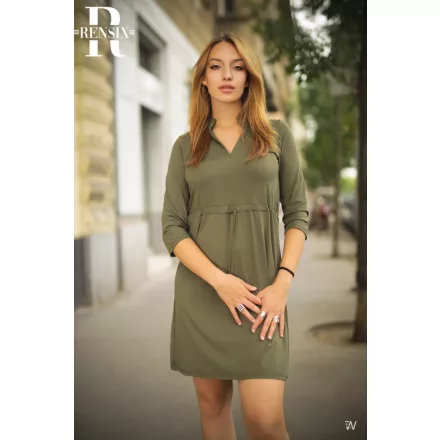 Rensix ruha V nyakú hosszúujjú derékban madzag kötős khaki 2025