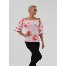 Envy felső csónaknyakú húzott ujjú púder/pink virágos