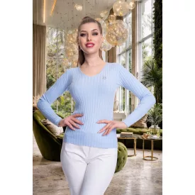   Mayo Chix Madison pulóver bordás kötött V nyakú világoskék