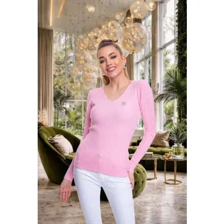 Mayo Chix Madison pulóver bordás kötött V nyakú rózsaszín