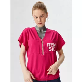   Rensix felső V nyakú rövidujjú zippes mellzsebes zsebén feliratos pink 2026