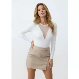 Envy skort Bőrhatású sliccelt bézs