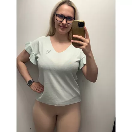 Mayo Chix Free pulóver kötött ejtett vállú fodros/kis csili menta