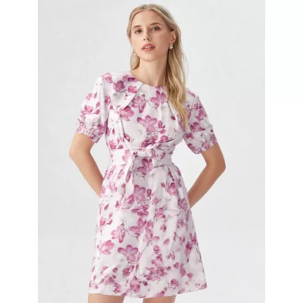 Envy ruha kereknyakú kötős öves orchidea virágos