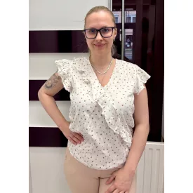   Blue Nature Frida felső ru mint fodr átlap. fehér alapon bézs pöttyös