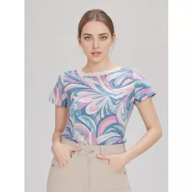   Blue Nature Lyna felső mint. szűk poli kék/zöld/rózsaszín mintás