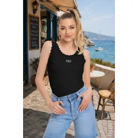   Mayo Chix Maryland trikó bordás pamut*csipkés/hot fix fekete