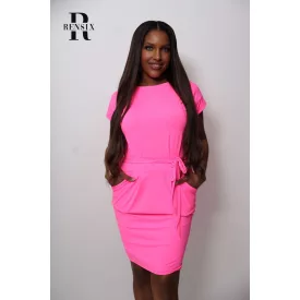   Rensix ruha kereknyakú rövidujjú derékban kötős neon pink 2026