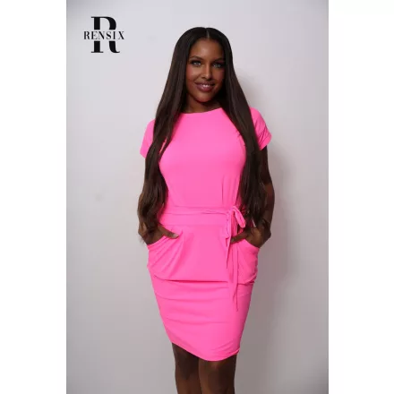 Rensix ruha kereknyakú rövidujjú derékban kötős neon pink 2026